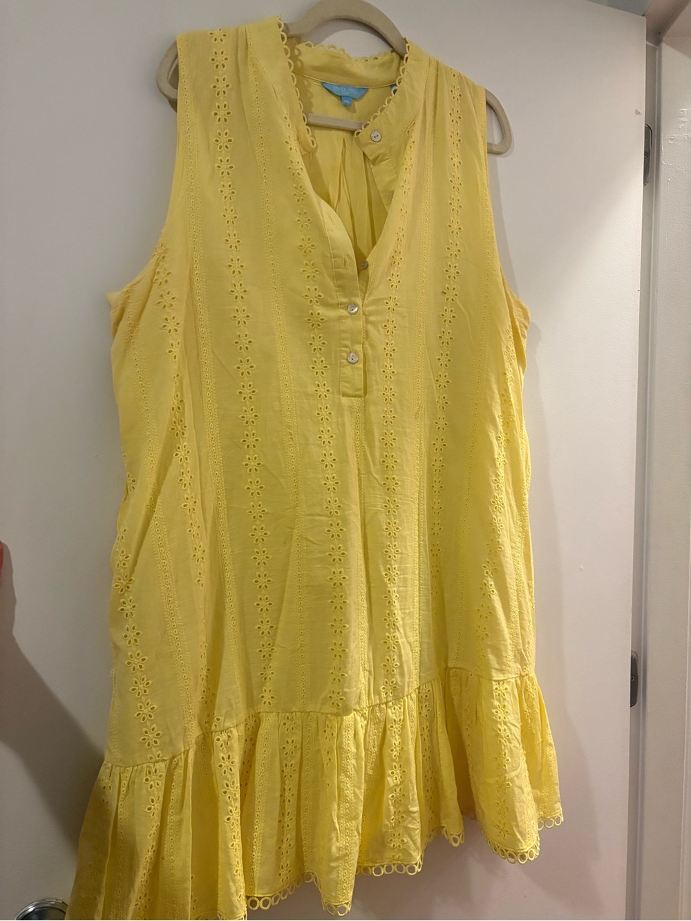 Sleeveless Yellow Eyelet Ruffle Dress